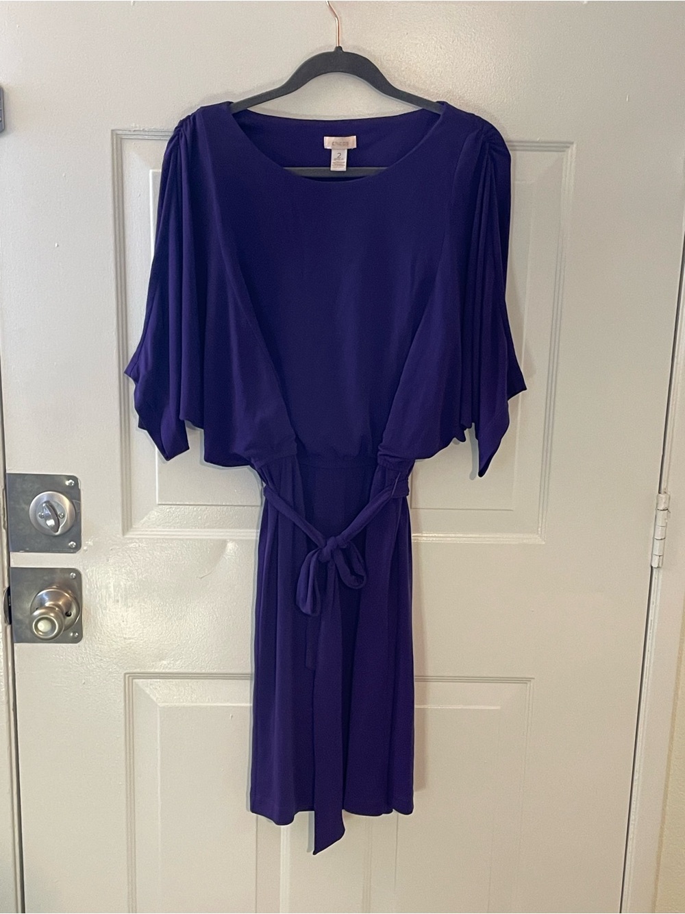 Chico's Deep Purple Flowing Sleeve Belted Dress